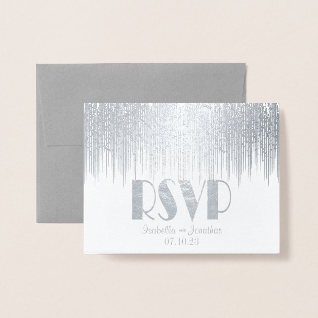 Tarjeta Con Relieve Metalizado Rsvp Silver Star Shower (Anverso con sobre)