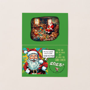 Tarjeta Con Relieve Metalizado Sad Santa Brings Cheer