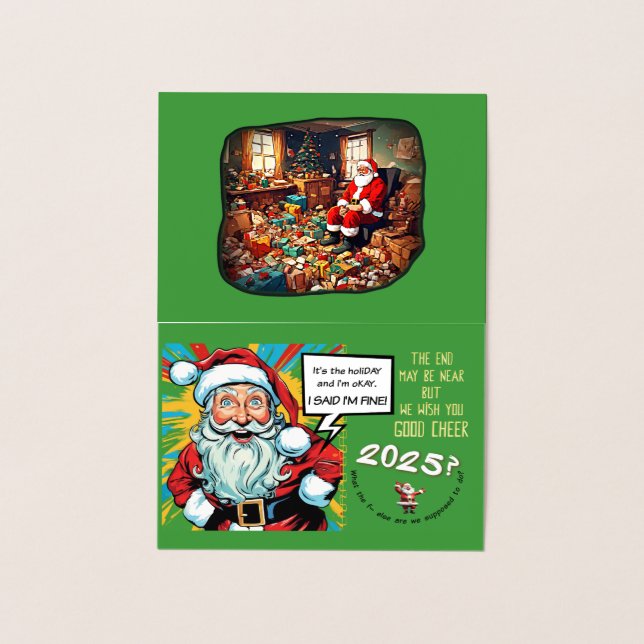Tarjeta Con Relieve Metalizado Sad Santa Brings Cheer (versión familiar) (Interior)