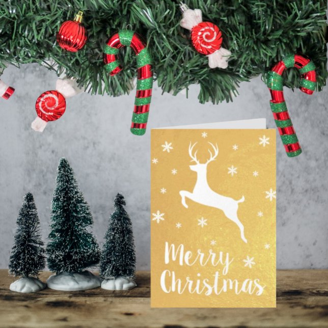 Tarjeta Con Relieve Metalizado Saltando renos, Navidad moderna y feliz (Subido por el creador)