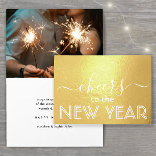 Tarjeta Con Relieve Metalizado Saludos al elegante guión moderno de la foto de Añ
