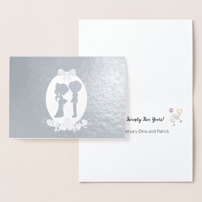 Tarjeta Con Relieve Metalizado Saludos al vigésimo quinto aniversario de plata (Demostración)