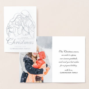 Tarjeta Con Relieve Metalizado Saludos de Navidad de la Santa Natividad Cristiana