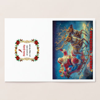 Tarjeta Con Relieve Metalizado Santa Claus y sus renos