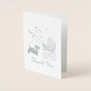 Tarjeta Con Relieve Metalizado Scotty Dog Baby Shower Puppy Scottish Terrier Gray