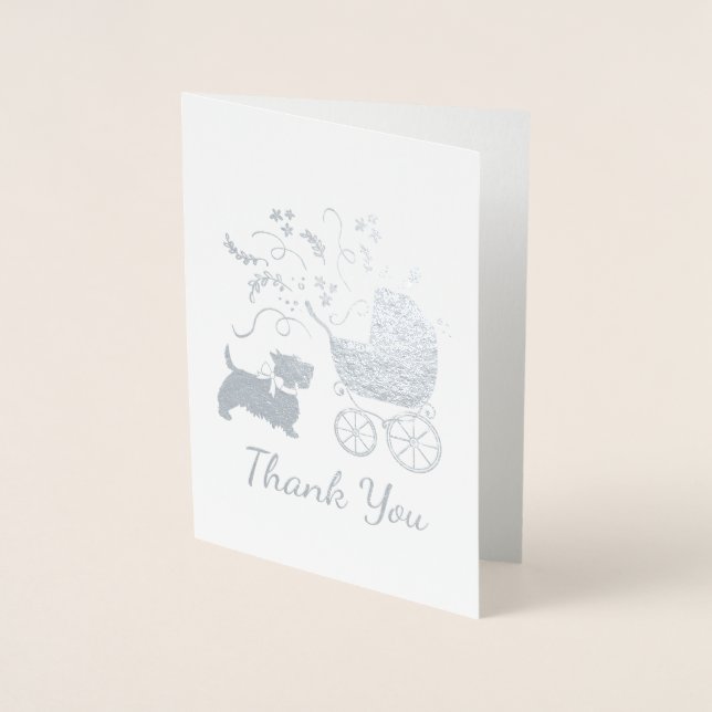 Tarjeta Con Relieve Metalizado Scotty Dog Baby Shower Puppy Scottish Terrier Gray (Anverso)