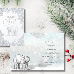 Tarjeta Con Relieve Metalizado Season Joy Forest Bear Christmas Greetings Silver