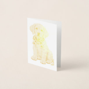 Tarjeta Con Relieve Metalizado Sello de Labrador Amarillo Lindo con Cinta