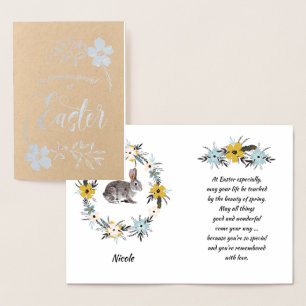 Tarjeta Con Relieve Metalizado Semana Santa. Conejo de Pascua