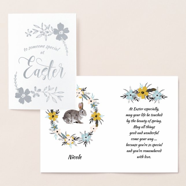 Tarjeta Con Relieve Metalizado Semana Santa. Conejo de Pascua (Demostración)