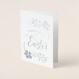 Tarjeta Con Relieve Metalizado Semana Santa. Conejo de Pascua