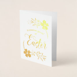 Tarjeta Con Relieve Metalizado Semana Santa. Conejo de Pascua