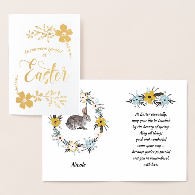 Tarjeta Con Relieve Metalizado Semana Santa. Conejo de Pascua (Demostración)