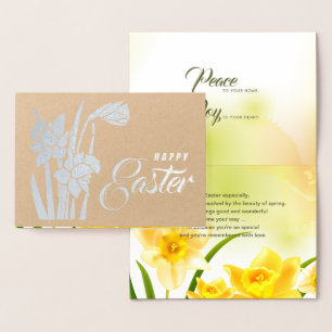 Tarjeta Con Relieve Metalizado Semana Santa. Daffodils de primavera