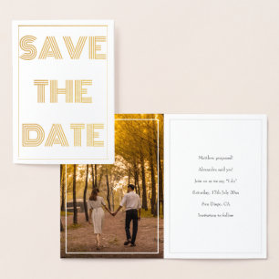 Tarjeta Con Relieve Metalizado Sencillo Aviso de Fecha de Boda con Foto