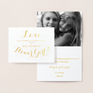 Tarjeta Con Relieve Metalizado ¿Serás Mi Chica De Flores Cursiva Personalizada?