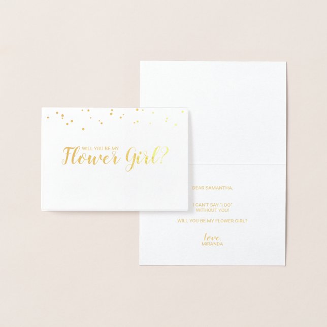 Tarjeta Con Relieve Metalizado ¿Serás Mi Chica Flor? Elegante Confetti Gold (Demostración)