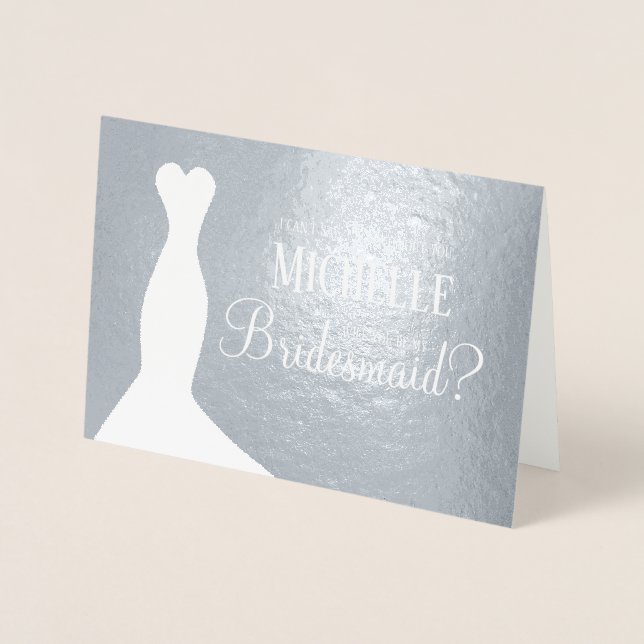 Tarjeta Con Relieve Metalizado ¿Serás mi dama de honor? Boda personalizado (Anverso)