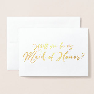 Tarjeta Con Relieve Metalizado ¿Serás mi Dama de Honor Chic Caligrafía
