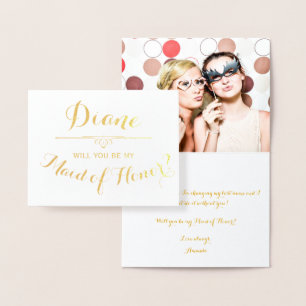Tarjeta Con Relieve Metalizado ¿Serás mi empleada de honor cursiva personalizada?