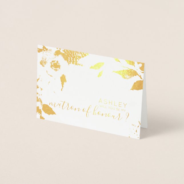 Tarjeta Con Relieve Metalizado Serás mi matrona de honor Personalizada (Anverso)