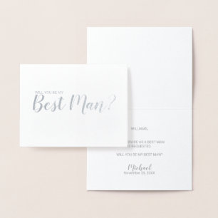 Tarjeta Con Relieve Metalizado ¿Serás Mi Mejor Hombre? Plata con guión moderno