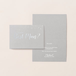 Tarjeta Con Relieve Metalizado ¿Serás Mi Mejor Hombre? Plata elegante