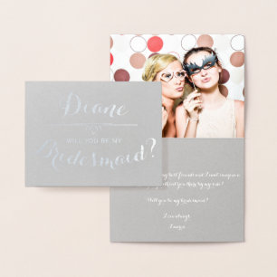 Tarjeta Con Relieve Metalizado ¿Serás Mi Novia? Cursivo personalizado
