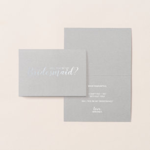 Tarjeta Con Relieve Metalizado ¿Serás Mi Novia? Plata elegante
