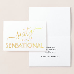 Tarjeta Con Relieve Metalizado Sesenta y Sensacionales Cumpleaños Simples y Elega