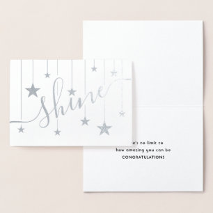 Tarjeta Con Relieve Metalizado SHINE Suspenden Estrellas Felicitaciones Script Re