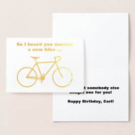 Tarjeta Con Relieve Metalizado Silly "Así que escuché que querías una nueva bicic