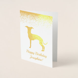 Tarjeta Con Relieve Metalizado Silueta de perro galgo italiano con texto personal