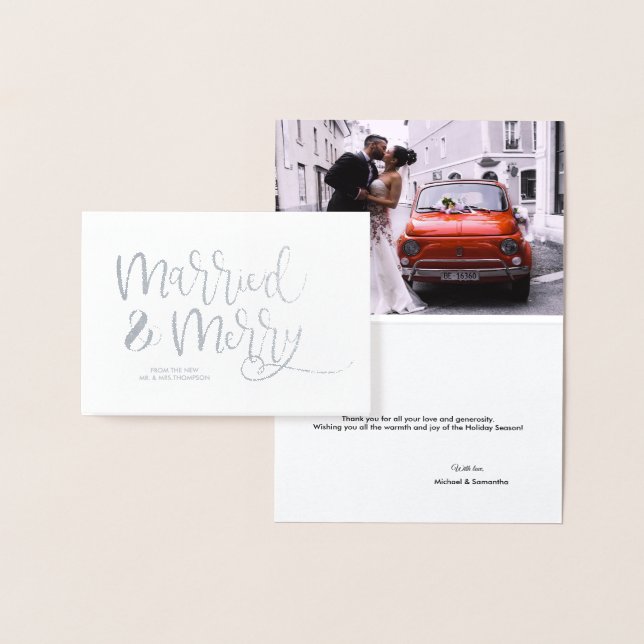Tarjeta Con Relieve Metalizado Silver Casado y Feliz Navidad Gracias Boda (Demostración)