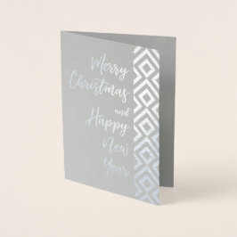 Tarjeta Con Relieve Metalizado Silver Feliz Navidad Feliz Año Nuevo Geométrico