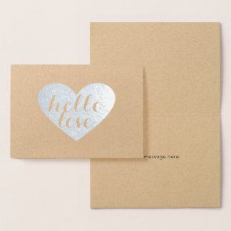 Tarjeta Con Relieve Metalizado Silver Heart Hello