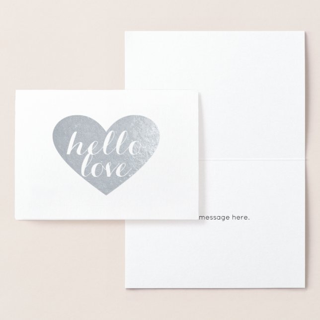 Tarjeta Con Relieve Metalizado Silver Heart Hello (Demostración)