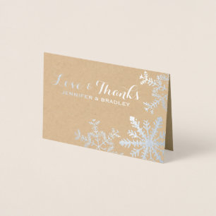 Tarjeta Con Relieve Metalizado Silver Kraft Snowflakes Winter Wedding Gracias