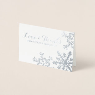 Tarjeta Con Relieve Metalizado Silver Kraft Snowflakes Winter Wedding Gracias