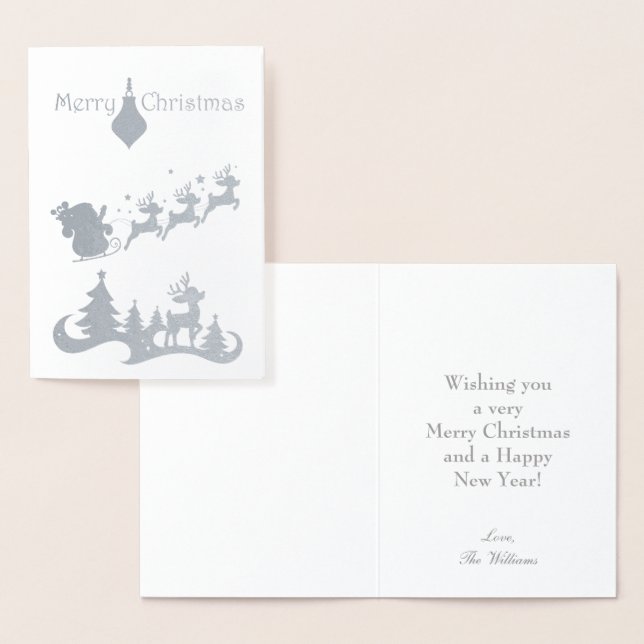 Tarjeta Con Relieve Metalizado Silver Merry Christmas Santa Sleigh (Demostración)