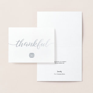 Tarjeta Con Relieve Metalizado Silver Metallic Elegant Thankful Company