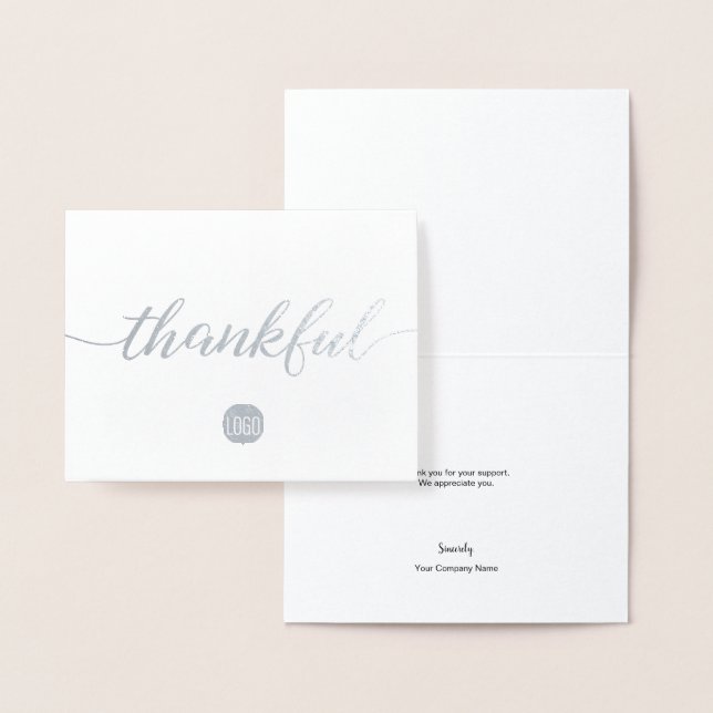 Tarjeta Con Relieve Metalizado Silver Metallic Elegant Thankful Company (Demostración)