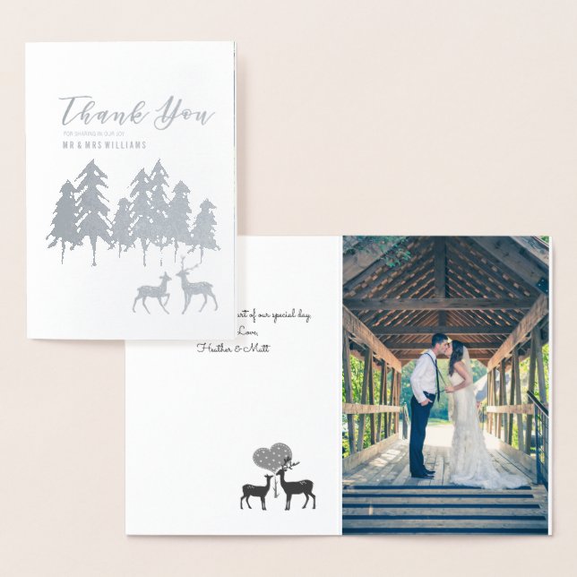 Tarjeta Con Relieve Metalizado Silver Pine Deer Winter Wedding Photo You (Demostración)
