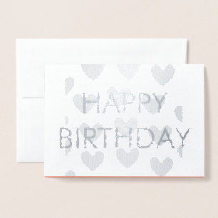Tarjeta Con Relieve Metalizado SILVER SIMPLE TEXTO MÍNIMO feliz día de nacimiento