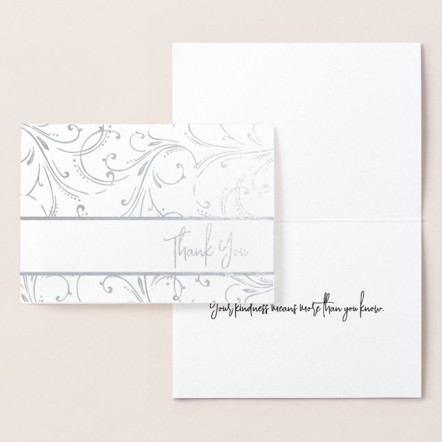 Tarjeta Con Relieve Metalizado Silver Swirls Gracias (Demostración)