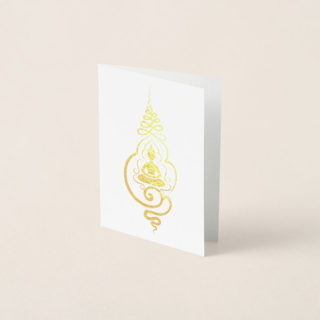 Tarjeta Con Relieve Metalizado Símbolo de iluminación Unalome budista de Buda (Anverso)