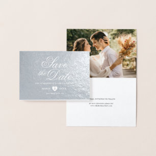 Tarjeta Con Relieve Metalizado Simple Elegante Fotos Boda Salvar La Fecha