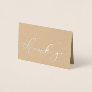 Tarjeta Con Relieve Metalizado Simple Elegante Kraft Hoja de Plata Escritura Grac