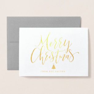 Tarjeta Con Relieve Metalizado Simple felicitación de Navidad con caligrafía manu