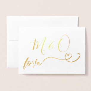 Tarjeta Con Relieve Metalizado Simple Gold Heart Monograma Love